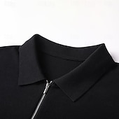 cheap Men&#039;s Elite Polo-Men&#039;s Silk Linen Cotton Business Casual Half Zip Short Sleeve Basic Formal Solid Color Zipper Summer Black Dark Navy Sky Blue Dark Green Gray