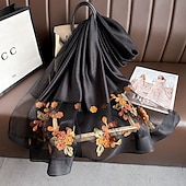 abordables Manches &amp; Écharpe-Printemps et automne nouveau clou perle simulation foulard en soie élégant et polyvalent pour les femmes brodé fleur de pommier longue écharpe été crème solaire écharpe