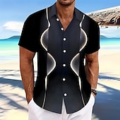 voordelige Geometrisch patroon-Voor heren Geometrisch 3D Print Golven Overhemd Normaal shirt Overhemd met knopen Korte mouw Mode-casual Buiten Vakantie Dagelijks gebruik Zomer Lente Strijkijzer 3D-afdrukken shirts met kraag
