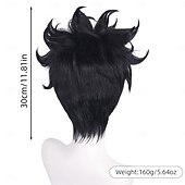 preiswerte Anime Perücken-Synthetische Perücken Takashi Shimura Lose Locken Mikro Locs Asymmetrisch Gerader Pony Maschinell hergestellt Perücke 12 Zoll A1 Synthetische Haare Damen Modisches Design Klassisch Bequem Schwarz