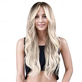 abordables Perruques Synthétiques Sans Bonnet-Perruque Synthétique Ondulé Ondulation profonde Coupe dégradée Séparation profonde Fabriqué à la Machine Perruque 26 pouces A1 Cheveux synthétiques Femmes Au Milieu Élastique Confortable Blond Blanc