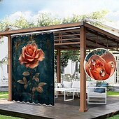 olcso Vízálló függönyök-Vízálló Kültéri Függöny Magánélet Tolóteraszos Függöny Pergola Függönyök Fülekkel 3D Táj Rózsák A Kerti Pavilonhoz Erkélyhez Porchhoz Partira 1 Panel