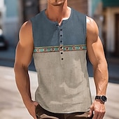 preiswerte Ethnischer Stil-Herren Farbblock Vintage Tank Top Henley Hemd Ärmellos Vintage Mode Designer Outdoor Lässig Täglich Sommer Frühling &amp; Herbst Dunkelbraun Blau Grün Henley Henley T-Shirt