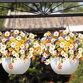 billiga Konstgjorda växter och blommor-8 buntar konstgjorda tusensköna blommor för utomhus sommarinredning uv-resistent faux kyrkogård blommor plast grönska buske falska konstgjorda växter utanför hem trädgårdar veranda plantera inomhus