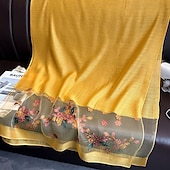 abordables Manches &amp; Écharpe-Printemps et automne nouveau clou perle simulation foulard en soie élégant et polyvalent pour les femmes brodé fleur de pommier longue écharpe été crème solaire écharpe