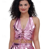 levne Topy-Retro 80. léta Krátký top Disko Lodičkový Lesklý latexový patent Kov Dámské předvečer Všech svatých Karneval Pride Parade Měsíc hrdosti Dospělé Vrchní deska Léto