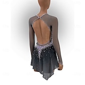 voordelige Schaatsjurken-Kunstschaatsjurk Dames Voor meisjes Schaatsen Jurken Black + Sliver Duimopening Open achterkant Netstof Hoge Elasticiteit Opleiding Wedstrijd Kunstschaatskleding Klassiek Kristal / Bergkristal Lange