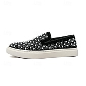 levne Pánské nazouváky a mokasíny-pánské černé slip-on boty s perleťovými detaily - elegantní společenské tenisky na svatby, taneční večírky a luxusní akce