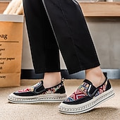 cheap Slip-On Casual Shoes-Men's Black and Red Slip-On Walking Shoes with Tribal Pattern – Comfortable and Stylish Sneakers for Casual and Outdoor Activities