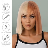 cheap Synthetic Trendy Wigs-Synthetic Wig kinky Straight Yaki Straight Deep Parting Neat Bang Machine Made Wig 12 inch A1 Synthetic Hair Women&#039;s Classic Comfortable Color Gradient Multi-color