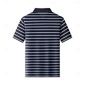 voordelige Heren Elite Polo-heren zijden mix zakelijk casual revers korte mouw kantoor oud geld stijl horizontale strepen knopen zomer geel roze blauw