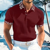 baratos Polo Clássico Masculino-Homens Top de malha canelada camisa muscular Trabalho Casual Lapela gola pólo com nervuras Manga Curta Básico Moderno Bloco de cor Botões Tricotado Verão Primavera Verão Fino Branco Vinho Azul