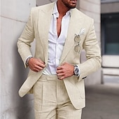 abordables Costumes décontractés-Pour des hommes Mariage Plage Costumes en lin vert pois Bleu Ciel Couleur Unie Coupe sur mesure 2 pièces Simple boutonnage un bouton