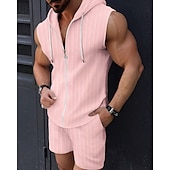 cheap Men&#039;s Tee Sets-Men&#039;s T-shirt Suits 2 Pieces Outfits Tee &amp; Shorts Sleeveless Hooded Summer Plain Fashion Casual 2 Piece Vacation Daily Wear Going out Black Pink White Top Tee for Men