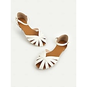 abordables Sandales de Vacances-Sandales plates blanches à bout ouvert pour femmes – Chaussures d&#039;été rétro des années 1950 pour les rendez-vous décontractés, les vacances à la plage et les garden-parties