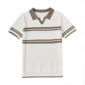billige Herrepolo med trykk-Herre Polo Strikk polo Virksomhet Avslappet V-hals Kortermet Formelt Fargeblokk Original Sommer Alle årstider Svart Hvit Militærgrønn Beige Polo
