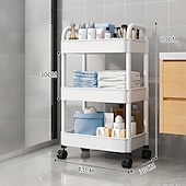 cheap Kitchen Storage-3/4 Tier Plastic Rolling Utility Cart with Handle, Multi-Functional Storage Trolley for Office, Living Room, Kitchen, Movable Storage Organizer with Wheels, White/Black