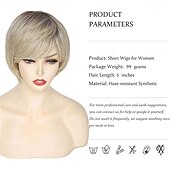 cheap Older Wigs-Ombre Blonde Wig Pixie Wig with Bangs for Daily Use or Cosplay Natural Straight Layered Synthetic Hair Short Wigs for Women Ladies
