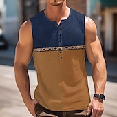 economico Stile etnico-Per uomo Blocco di colori Vintage Canotta Maglia Henley Senza Maniche Vintage Moda Designer All&#039;aperto Casuale Quotidiano Estate Primavera &amp; Autunno Marrone scuro Blu Verde Henley Maglietta Henley