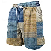 preiswerte Geometrischer Druck-Herren Geometrisch Farbblock Patchwork Badeshorts Boardshorts Mittlere Taille Streetwear Hawaiianisch Strandurlaub Seitentaschen Netzfutter Elastischer Kordelzug in der Taille Designer Bekleidung