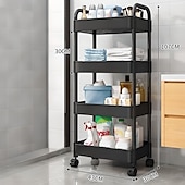cheap Kitchen Storage-3/4 Tier Plastic Rolling Utility Cart with Handle, Multi-Functional Storage Trolley for Office, Living Room, Kitchen, Movable Storage Organizer with Wheels, White/Black