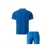 cheap Men&#039;s Tee Sets-Men&#039;s Waffle Shirt T-shirt Suits 2 Pieces Outfits Tee &amp; Shorts Short Sleeve Standing Collar Summer Color Block Fashion Casual 2 Piece Front Pocket Vacation Daily Wear Going out Black White Royal Blue