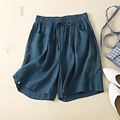 お買い得  コットンリネンショートパンツ-女性用 リネン風ショートパンツ ショーツ スラックス ストリートファッション カジュアル ショート ナチュラルウエスト 平織り ポケット 弾性巾着デザイン 快適 ストリート 祝日 カジュアル／普段着 ブラック イエロー ブルー オレンジ 夏 レギュラー