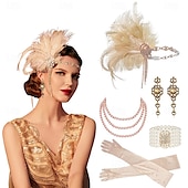 olcso Kiegészítők és még sok más-A nagy Gatsby Flapper fejpánt Gyöngyös karkötő Fülbevaló A nagy Gatsby Toll Retro Csillogó glitter Női Farsang Valentin nap Álarcos mulatság Party estélyi viselet Álarcos mulatság Fesztivál Felnőttek