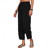 economico Pantaloni in lino e cotone semplici-Per donna Pantaloni in cotone e lino Pantaloni Eleganti Streetwear Casual Lunghezza intera Naturale Semplice Tasca Elastico in vita Comodo Confortevole Uscire Weekend Vinaccia Grigio Nero Bianco