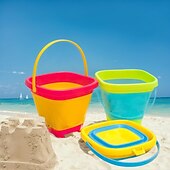 cheap Beach &amp; Outdoor Toys-3 Packs Foldable Pail Bucket 2L Silicone Collapsible Easter Buckets for Kids Multi Purpose for Fun Summer Activities Camping Gear Beach Essentials
