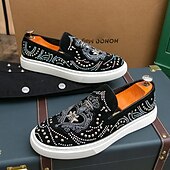 levne Pánské nazouváky a mokasíny-pánské černé slip-on tenisky s cvočky a kamínkovými detaily - módní společenské boty pro taneční akce a speciální příležitosti