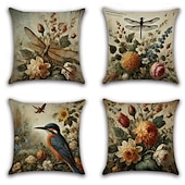 preiswerte Blumen- und Pflanzenstil-Vintage Pastoral Dekorative Kissenbezüge 4PC Weicher quadratischer Sofakissenbezug Kissenbezug für Schlafzimmer Wohnzimmer Sofa Stuhl
