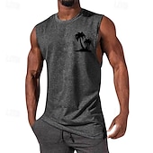 お買い得  ジム用タンクトップ-男性用 タンクトップ ベストトップ アンダーシャツ ノースリーブシャツ ノースリーブ クルーネック 夏 ココナッツの木 ファッション デザイナー ベーシック プリント バケーション ストリート お出かけ ブラック ホワイト ネイビーブルー メンズトップTシャツ