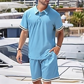 cheap Vacation-Men&#039;s Golf Shirt Golf Polos Shirts Work Casual Lapel Short Sleeve Basic Modern Color Block Patchwork 2 Piece Summer Regular Fit Black White Navy Blue Dark Green Khaki Light Grey Golf Shirt