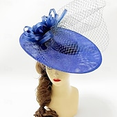billiga Fascinatorer-Huvudbonad Sinamay Fedora Hatt Bröllop Aftonfest Teaparty Hästkapplöpning Cocktail Vintage Söt Med Fjäder Huvudsmycke Huvudbonad