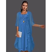 abordables Avec veste-Robe à deux pièces A-ligne pour la mère de la mariée à la plage invitée de mariage élégant col arrondi longueur genou chiffon dentelle sans manches vestes avec plis et appliqués 2025 taille