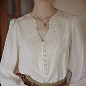 olcso Felsők-Retró 1950-es Reneszánsz Blúz / Ing Hímzett Női Vakáció Alkalmi / Napi Felnőttek Blúz Tavaszi nyár