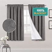 baratos Cortinas &amp; Cortinados-Cortinas de Textura de Linho para Quarto Sólido 100% Blackout Térmica Isolada com Forro Branco Cortinas/Dráperes Escurecedoras para Sala de Estar Berçário 2 Peças L52 x A84