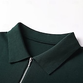 cheap Men&#039;s Elite Polo-Men&#039;s Silk Linen Cotton Business Casual Half Zip Short Sleeve Basic Formal Solid Color Zipper Summer Black Dark Navy Sky Blue Dark Green Gray