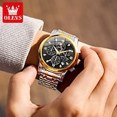 baratos Relógios Quartz-OLEVS 3655 Relógio Clássico Fase da Lua Mostrador Três Olhos Masculino Relógio de Aço Inoxidável para Masculino Fivela Borboleta à Prova d&#039;Água Relógio de Quartzo