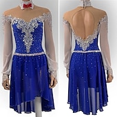 voordelige Schaatsjurken-Kunstschaatsjurk Dames Voor meisjes Schaatsen Jurken Marine Blauw Duimopening Open achterkant Netstof Hoge Elasticiteit Opleiding Wedstrijd Kunstschaatskleding Klassiek Kristal / Bergkristal Lange