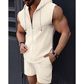 cheap Men&#039;s Tee Sets-Men&#039;s T-shirt Suits 2 Pieces Outfits Tee &amp; Shorts Sleeveless Hooded Summer Plain Fashion Casual 2 Piece Vacation Daily Wear Going out Black Pink White Top Tee for Men