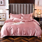 cheap Sheets &amp; Pillowcase-Pure Color Washed Silk Ice Silk Satin Simulated Silk Four-piece Set Summer Home Textile Bedding
