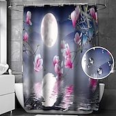 お買い得  シャワーカーテン-フック付きシャワーカーテン 180cm*180cm（70&quot;*70&quot;）ポリエステル 洗濯可能 防水 風景 フローラル プラントパターン