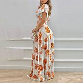 economico Abiti eleganti floreali-Per donna Abito Lungo Maxi Abito Abito da Cocktail Abito Floreale Abito Stampato Moda Moderno All&#039;aperto Vacanza Ferie Vestibilità regolare Fiore Manica Corta Scollo a V Blu Arancione Rosso rosa