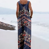 cheap Print Jumpsuit-Women&#039;s Floral Print Dungarees Jumpsuit Streetwear Sleeveless U Neck Pocket Street Daily Regular Fit Pink Navy Blue Light Grey Summer