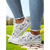 cheap Women&#039;s Sneakers-Women’s Lace - Up Canvas Sneakers with Floral Print – Casual &amp; Youthful Style for Teenagers and Young Women in School, Street Outings &amp; Casual Gatherings