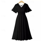voordelige Chiffon Jurken-Dames Halflange jurk Cocktail jurk Bruiloft gast jurk Chiffon jurk Modieus Modern Vakantie Teaparty Weekend Normale pasvorm Effen Korte mouw V-hals Zwart Wit Blozend Roze Abrikoos Zomer