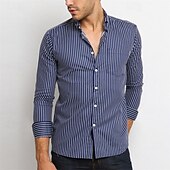 economico camicia da uomo con bottoni-Per uomo Camicia Camicia Estiva Camicia casual Camicia da Spiaggia Camicia con Bottoni Arancione Blu scuro Manica Lunga A righe Bavero Vacanza Camicia hawaiana Tasca Abbigliamento Poliestere Moda