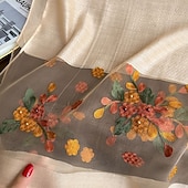 abordables Manches &amp; Écharpe-Printemps et automne nouveau clou perle simulation foulard en soie élégant et polyvalent pour les femmes brodé fleur de pommier longue écharpe été crème solaire écharpe